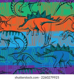 Seamless  Dino pattern, print for T-shirts, textiles, wrapping paper, web. Original design with t-rex,dinosaur .  grunge design for boys . 