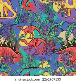 Seamless  Dino pattern, print for T-shirts, textiles, wrapping paper, web. Original design with t-rex,dinosaur .  grunge design for boys . 