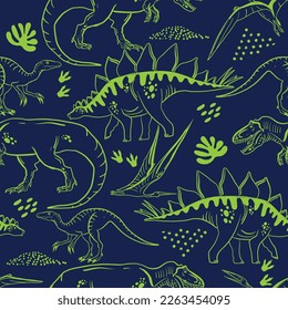 Seamless  Dino pattern, print for T-shirts, textiles, wrapping paper, web. Original design with t-rex,dinosaur .  grunge design for boys . 