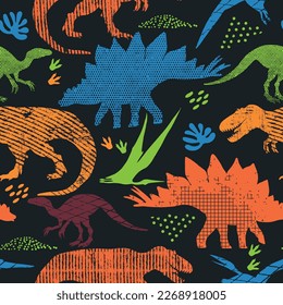 Seamless  Dino pattern, print for T-shirts, textiles, wrapping paper, web. Original design with t-rex,dinosaur .  grunge design for boys . 