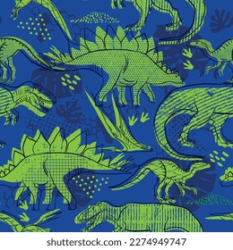 Seamless  Dino pattern, print for T-shirts, textiles, wrapping paper, web. Original design with t-rex,dinosaur .  grunge design for boys . 
