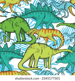 Seamless  Dino pattern, print for T-shirts, textiles, wrapping paper, web. Original design with t-rex,dinosaur .  grunge design for boys . 