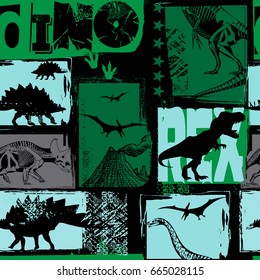 Seamless  Dino pattern, print for T-shirts, textiles, wrapping paper, web. Original design with t-rex,dinosaur.  grunge design for boys . 