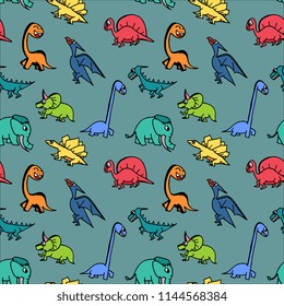 Seamless dinosaur hand drawn cute trendy for kids and children.
