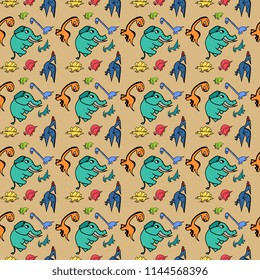 Seamless dinosaur hand drawn cute trendy for kids and children.