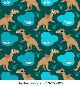 Seamless dinosaur kids illustration background pattern in vector