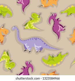 Seamless dinosaur pattern. Animal background with colorful dino. Vector illustration.