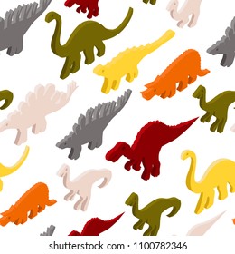 seamless dinosaur pattern on white background. isometric 3d
