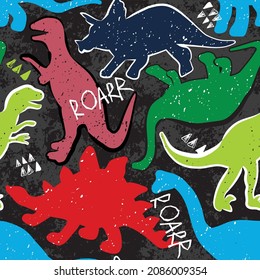 Seamless Dinosaur pattern, print for T-shirts, textiles, wrapping paper, web. Original design with t-rex,dinosaur. grunge design for boys . for kid.