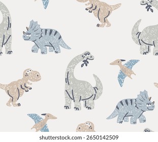 Seamless Dinosaurs , cute Dinosaurs friendship for forever baby boys  for apparel t-shirt, background cream. For textiles, cotton fabric, covers, wallpaper, printing, cards, scrapbooking.