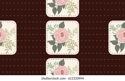 Seamless discreet pattern in small  flowers of antique roses. Chabby chic millefleurs. Floral brown background for textile, wallpaper, covers, surface, print, gift wrap, scrapbooking, decoupage.
