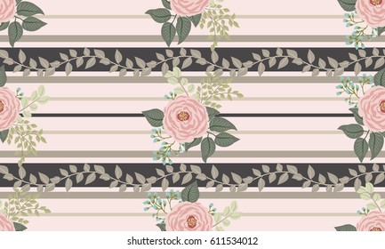 Seamless discreet pattern in small  flowers of antique roses. Chabby chic millefleurs. Floral striped background for textile, wallpaper, covers, surface, print, gift wrap, scrapbooking, decoupage.