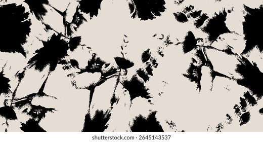 Seamless distressed floral pattern. Modern monochrome print design. Vector illustration