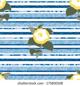 Seamless Distressed Stripe with Flowers Background Pattern