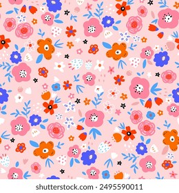 Seamless ditsy floral pattern. Botanical vector texture for fabric textile, apparel.