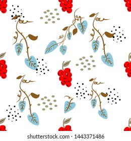 Seamless ditsy floral pattern with bright colorful flowers and leaves on white background in naive folk style. Summer template for fashion prints in vector.