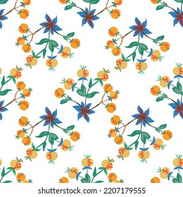 Seamless ditsy floral pattern with cute little flowers on white background. Vector illustration