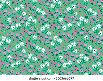 Seamless ditsy floral pattern. Cute garden flowers and leaves colorful pattern. Ditsy print. Liberty template for fashion prints.