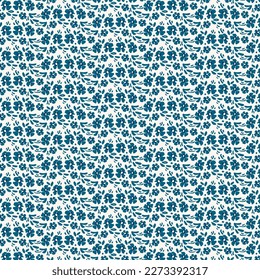 Seamless Ditsy Floral Pattern design. Blue hand drawn daisy and leaves abstract print design. Perfect for fabric, interior design, surface and texture, wrapping, fashion, textile, etc