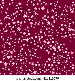 Seamless ditsy. Floral pattern. Flowers background. Vector illustration. Sakura branch. Spring flowering.