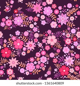 Seamless ditsy floral pattern in pink tones. Summer template for fashion prints in vector.