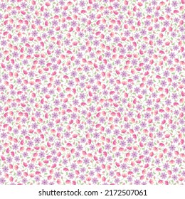 Patrón De Flor De Ditsy Sin Precedentes, Flor De Marea Pequeña Púrpura, Flores Pequeñas De Color Rosa, Fondo De Color Blanco 