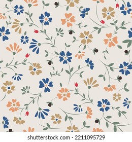 Patrón floral sin fisuras. Patrón moderno y sin fisuras, con flores, hojas, ramas sobre fondo beige. Se puede usar para papel textil de tela.