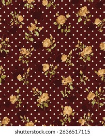 Seamless ditsy floral patterns set featuring small-scale vintage rose motifs and polka dots. Perfect for textile design, fabric prints, fashion projects, and digital backgrounds. Includes multiple col