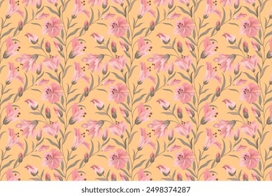 Seamless ditsy pattern with little, charming wild flowers. The bouquets are delicate. Liberty style millefleurs. Floral background for textiles, wallpaper, pattern fills, covers, surfaces, prints, 