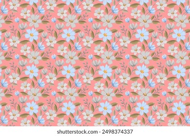 Seamless ditsy pattern with little, charming wild flowers. The bouquets are delicate. Liberty style millefleurs. Floral background for textiles, wallpaper, pattern fills, covers, surfaces, prints, 