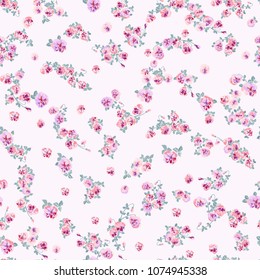 Seamless ditsy pattern in small cute wild flowers. Simple bouquets. Liberty style millefleurs. Floral background for textile, wallpaper, pattern fills, covers, surface, print, wrap, scrapbooking, deco