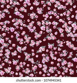 Seamless ditsy pattern in small cute wild flowers. Simple bouquets. Liberty style millefleurs. Floral background for textile, wallpaper, pattern fills, covers, surface, print, wrap, scrapbooking, deco