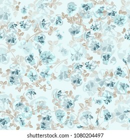 Seamless ditsy pattern in small cute wild flowers. Delicate bouquets. Liberty style millefleurs. Floral background for textile, wallpaper, pattern fills, covers, surface, print, wrap, scrapbooking, de