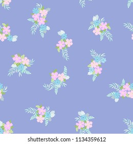 Seamless ditsy pattern in small cute flowers. Delicate bouquets. Shabby chic millefleurs. Floral background for textile, wallpaper, covers, surface, print, wrap. Baby colors.