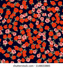 Seamless ditsy pattern in small cute wild flowers. Simple bouquets. Liberty style millefleurs. Floral background for textile, wallpaper, pattern fills, covers, surface, print, wrap, scrapbooking