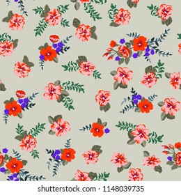 Seamless ditsy pattern in small cute wild flowers. Simple bouquets. Liberty style millefleurs. Floral background for textile, wallpaper, pattern fills, covers, surface, print, wrap, scrapbooking