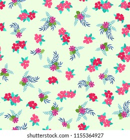 Seamless ditsy pattern in small cute wild flowers. Simple bouquets. Liberty style millefleurs. Floral background for textile, wallpaper, pattern fills, covers, surface, print, wrap, scrapbooking