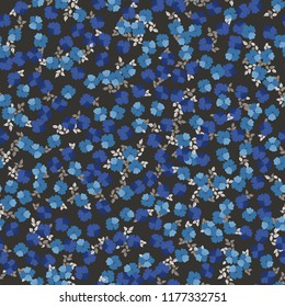 Seamless ditsy pattern in small cute wild flowers. Simple bouquets. Liberty style millefleurs. Floral background for textile, wallpaper, pattern fills, covers, surface, print, wrap, scrapbooking