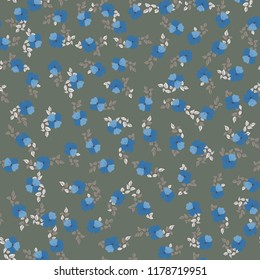 Seamless ditsy pattern in small cute wild flowers. Simple bouquets. Liberty style millefleurs. Floral background for textile, wallpaper, pattern fills, covers, surface, print, wrap, scrapbooking