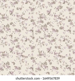 Seamless ditsy pattern in small cute wild flowers. Simple bouquets. Liberty style millefleurs. Floral background for textile, wallpaper, pattern fills, covers, surface, print, wrap, scrapbooking