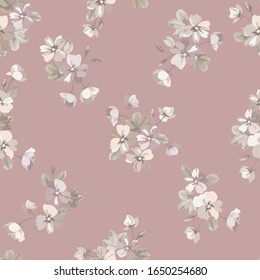 Seamless ditsy pattern in small cute wild flowers. Simple bouquets. Liberty style millefleurs. Floral background for textile, wallpaper, pattern fills, covers, surface, print, wrap, scrapbooking