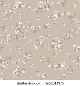 Seamless ditsy pattern in small cute wild flowers. Simple bouquets. Liberty style millefleurs. Floral background for textile, wallpaper, pattern fills, covers, surface, print, wrap, scrapbooking