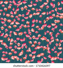 Seamless ditsy pattern in small cute wild flowers. Delicate bouquets. Liberty style millefleurs. Floral background for textile, wallpaper, pattern fills, covers, surface, print, wrap, scrapbooking