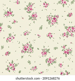 Seamless ditsy pattern in small cute wild simple flowers. Liberty style millefleurs. Floral background for textile, wallpaper, pattern fills, covers, surface, print, wrap, scrapbooking