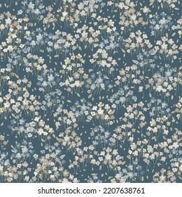 Seamless ditsy pattern in small cute wild flowers. Simple bouquets. Liberty style millefleurs. Floral background for textile, wallpaper, pattern fills, covers, surface, print, wrap, scrapbooking