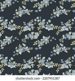 Seamless ditsy pattern in small cute wild flowers. Simple bouquets. Liberty style millefleurs. Floral background for textile, wallpaper, pattern fills, covers, surface, print, wrap, scrapbooking