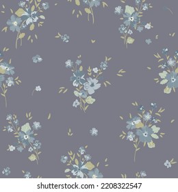 Seamless ditsy pattern in small cute wild flowers. Simple bouquets. Liberty style millefleurs. Floral background for textile, wallpaper, pattern fills, covers, surface, print, wrap, scrapbooking