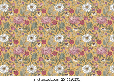Seamless ditsy pattern in small cute wild flowers