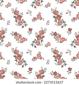 Seamless ditsy pink roses pattern