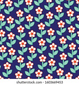 Seamless ditsy spring pattern with cute flowers. Vector.